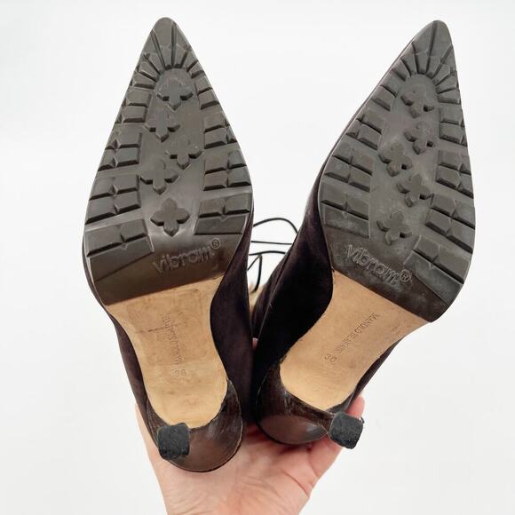 Manolo Blahnik y2k Oklamod Brown Suede Fur Trim Lace Up Heeled Boot Bootie IT 36 - Picture 8 of 13